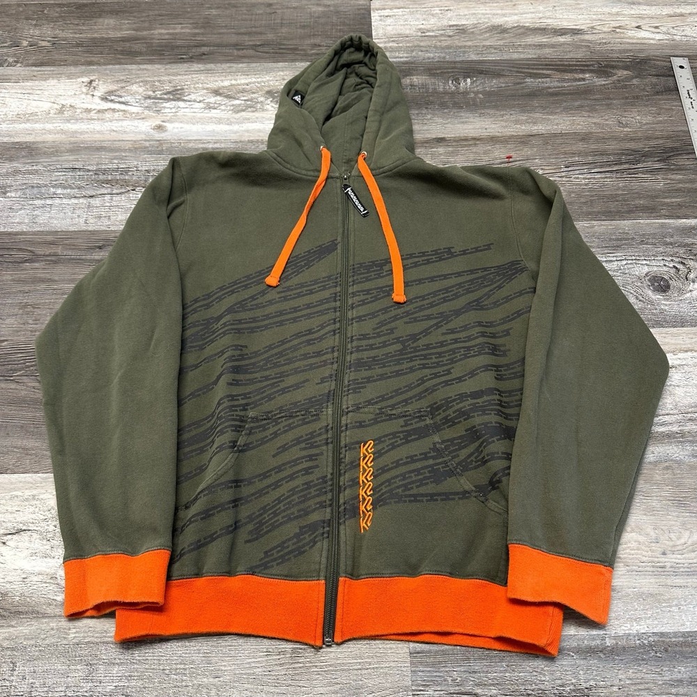 K2 Olive Green Orange Men M Full Zip Baggy Hoodie Snowboarding Skiing Activewear
